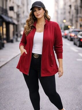 Penningtons Sporty Plus Size 4X women’s Zip-Up Sweater Jacket in Burgundy